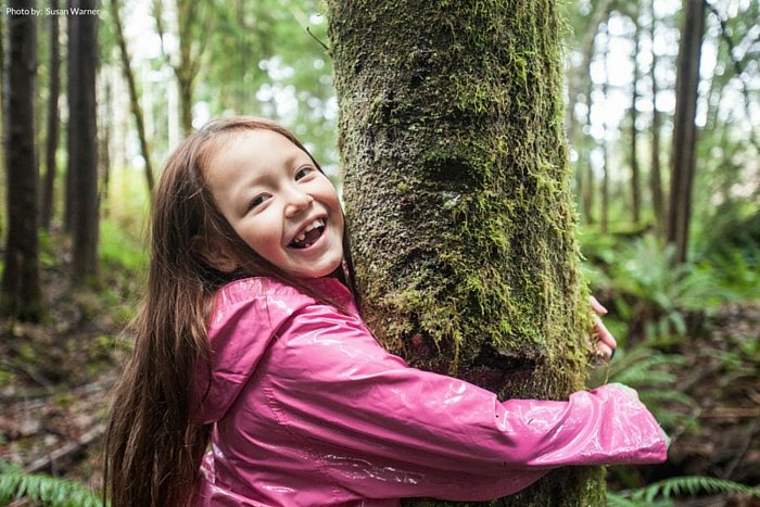 Jazmine, 7, playing in the rainforest